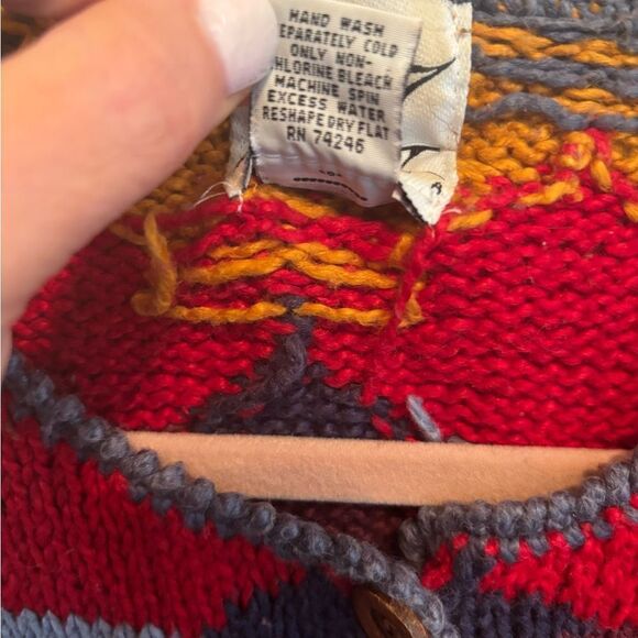 Vintage JK America  Artistic Red and Green Cardigan Sweater - Picture 6 of 6